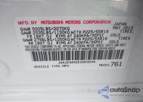 2014 Mitsubishi Outlander Gt из США, поврежденный, VIN JA4JZ4AX2EZ003234